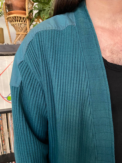 Vintage 1970s Teal Ribbed Cardigan Jacket