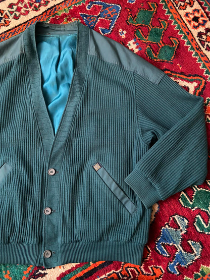 Vintage 1970s Teal Ribbed Cardigan Jacket