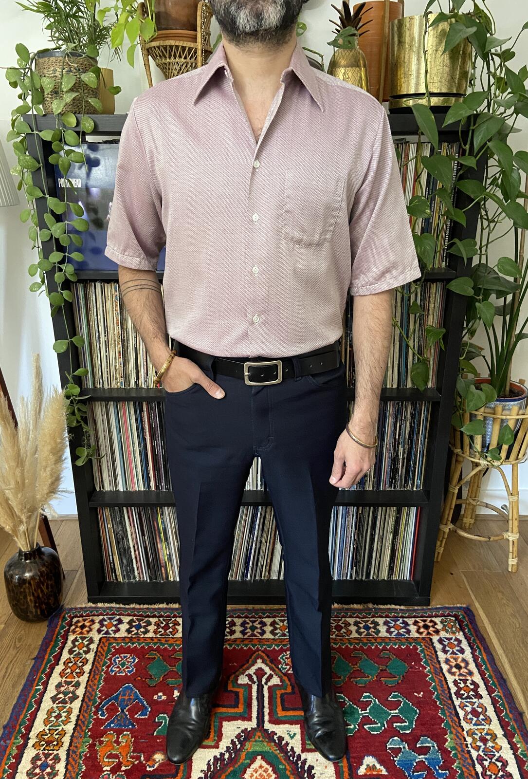 Vintage 1970s Purple Woven Pattern Dagger Collar Shirt
