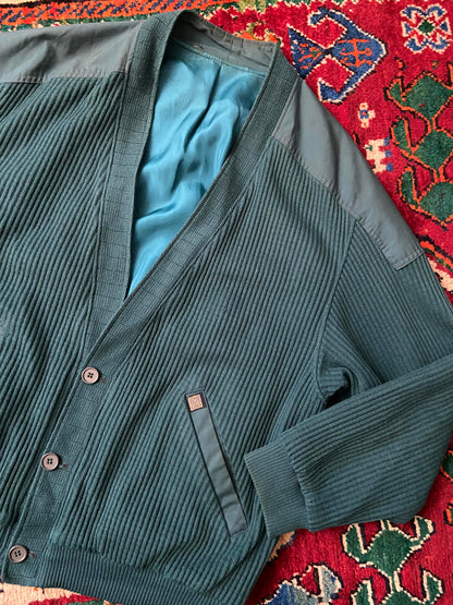 Vintage 1970s Teal Ribbed Cardigan Jacket