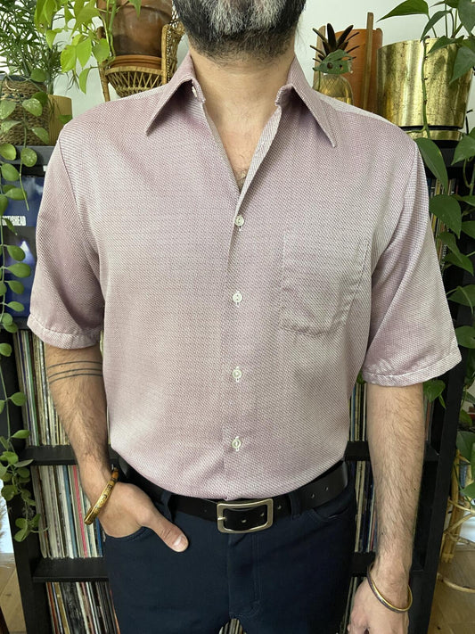 Vintage 1970s Purple Woven Pattern Dagger Collar Shirt
