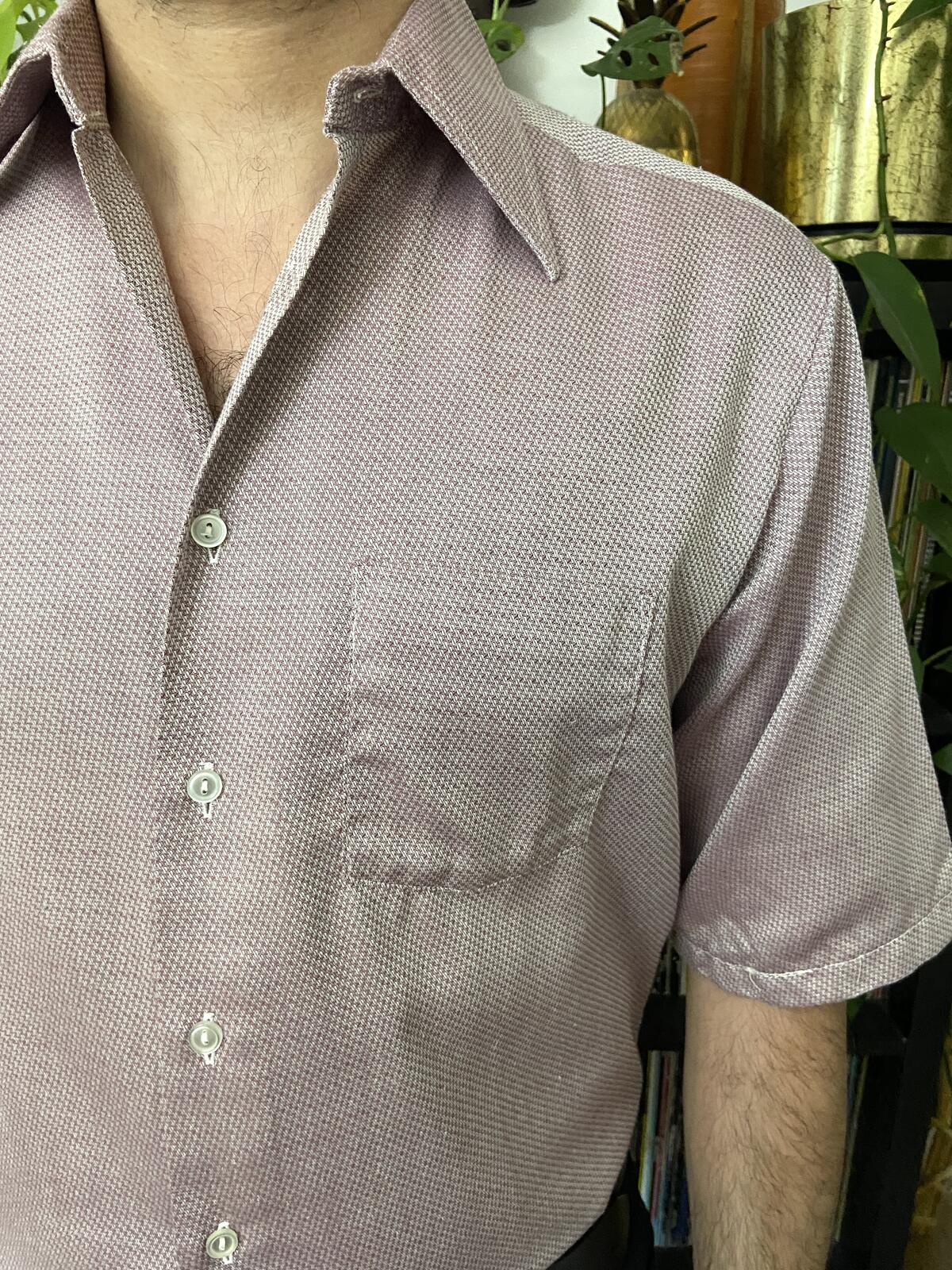 Vintage 1970s Purple Woven Pattern Dagger Collar Shirt