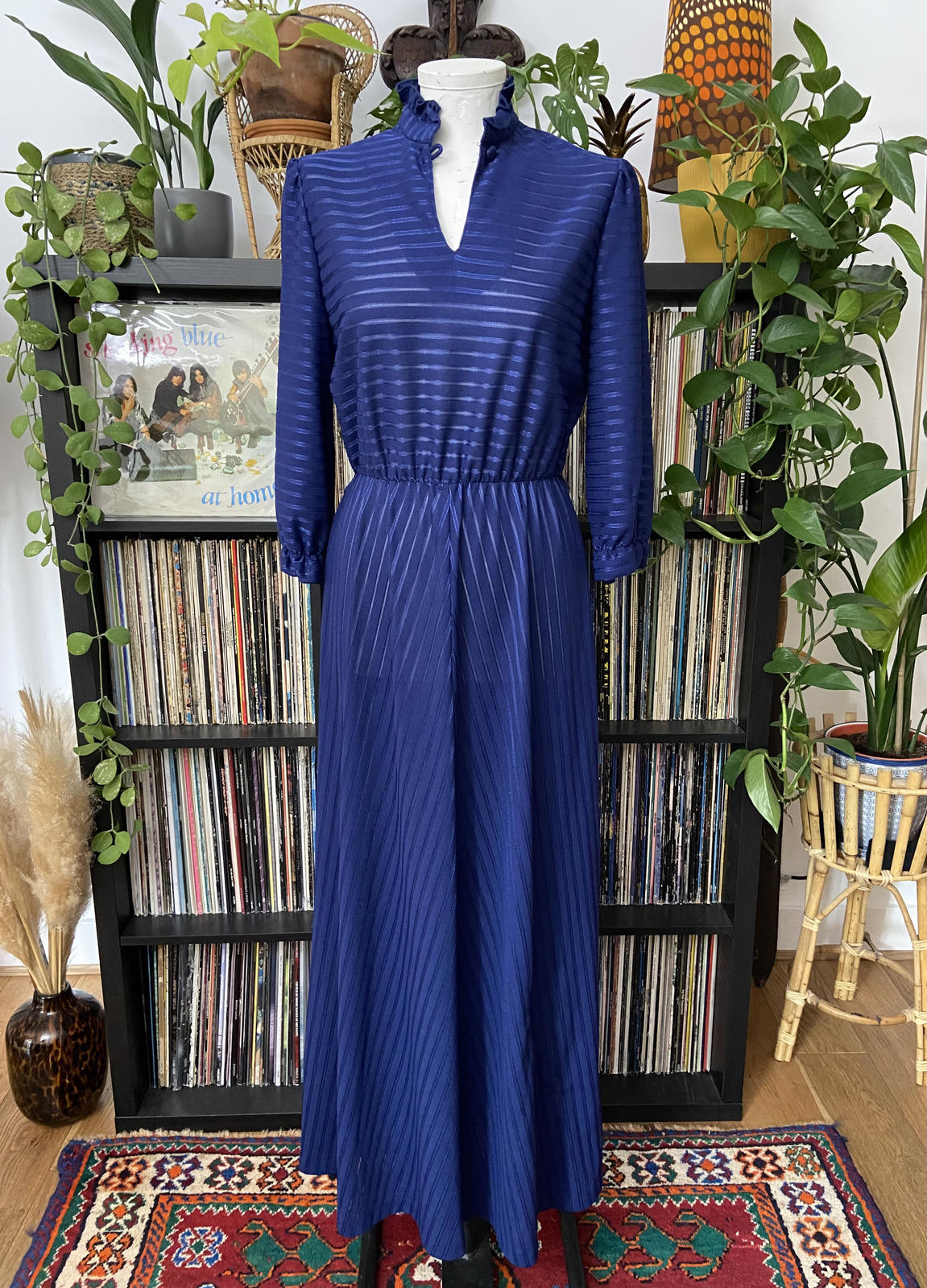 Vintage 1970s Navy Striped Maxi Dress
