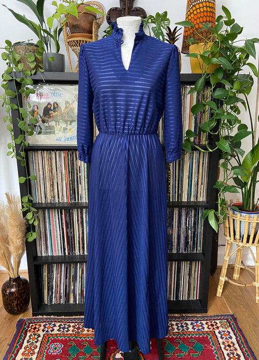 Vintage 1970s Navy Striped Maxi Dress