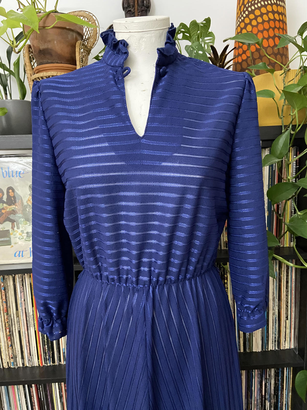 Vintage 1970s Navy Striped Maxi Dress