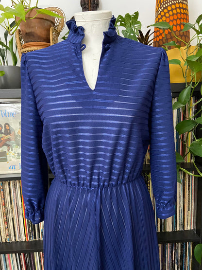 Vintage 1970s Navy Striped Maxi Dress