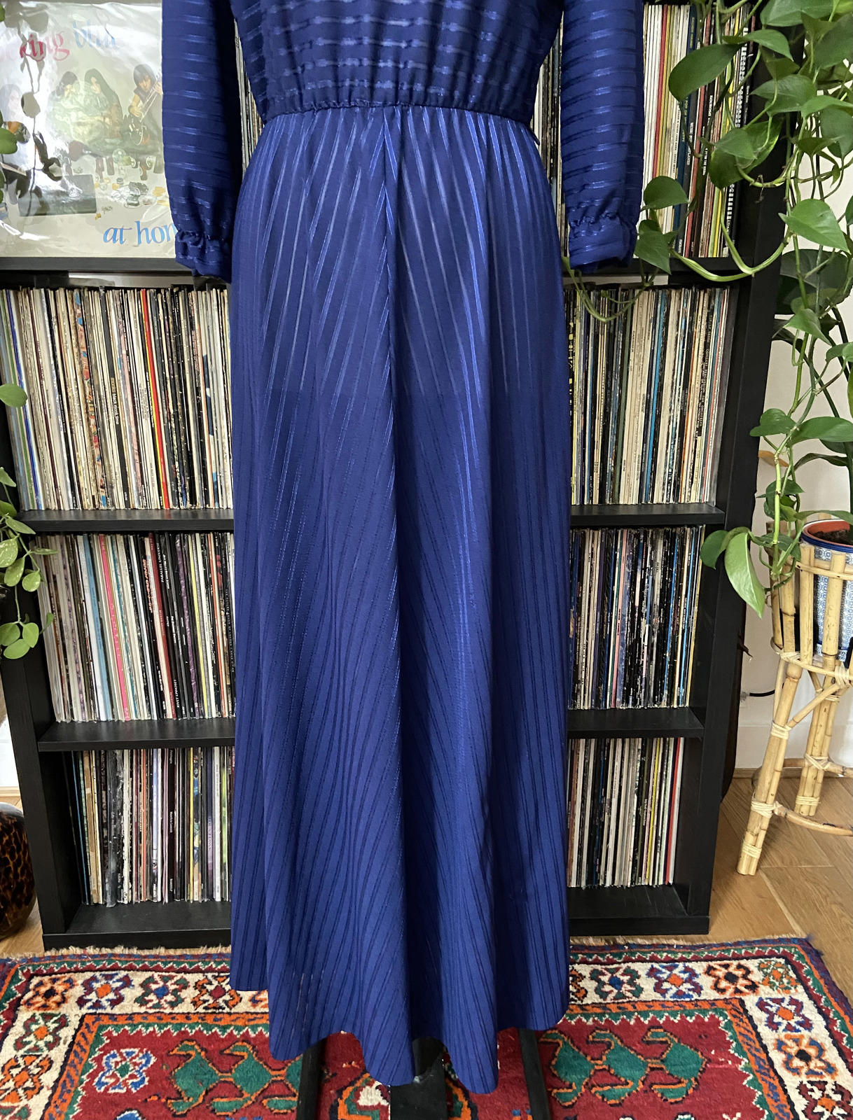 Vintage 1970s Navy Striped Maxi Dress