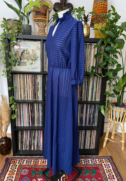 Vintage 1970s Navy Striped Maxi Dress
