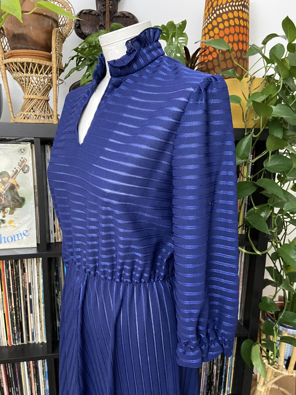 Vintage 1970s Navy Striped Maxi Dress