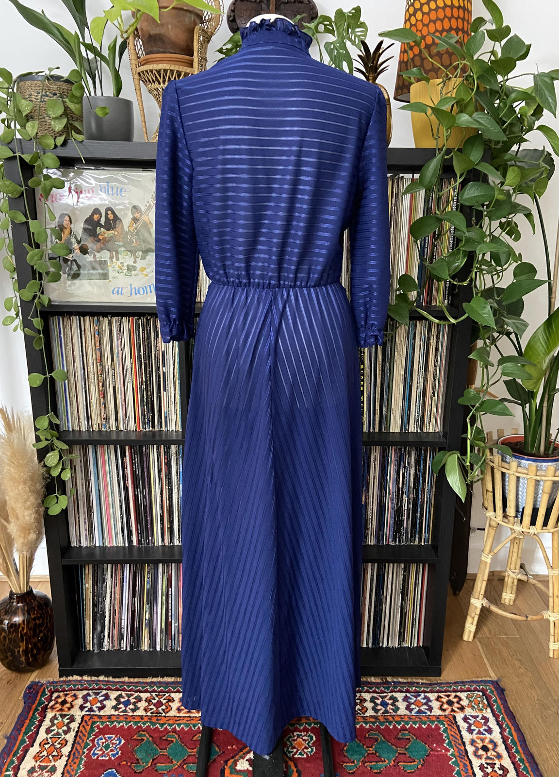 Vintage 1970s Navy Striped Maxi Dress
