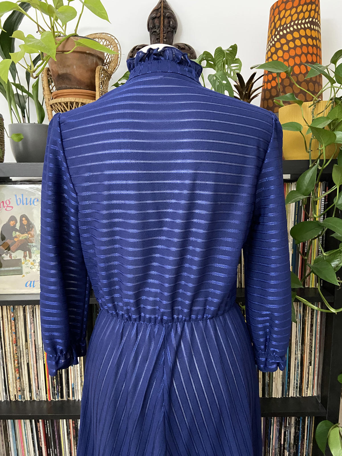 Vintage 1970s Navy Striped Maxi Dress