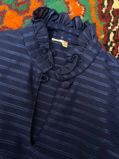 Vintage 1970s Navy Striped Maxi Dress
