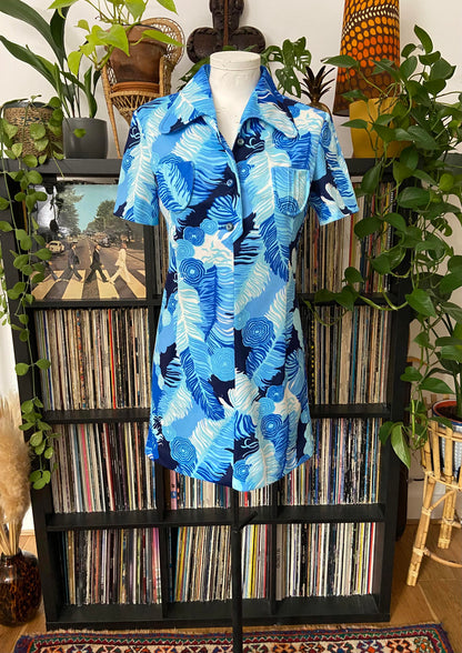Vintage 1960s Blue Beagle Collar Mini Dress