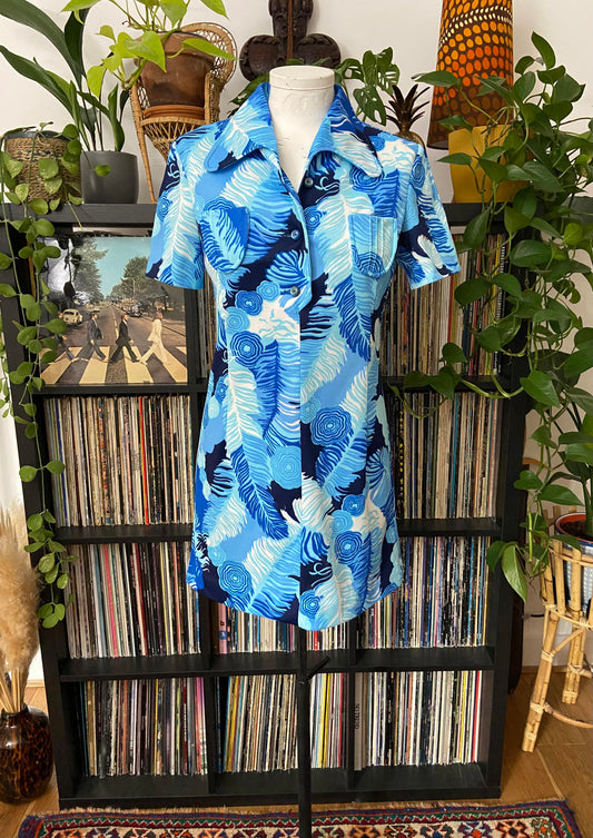 Vintage 1960s Blue Beagle Collar Mini Dress