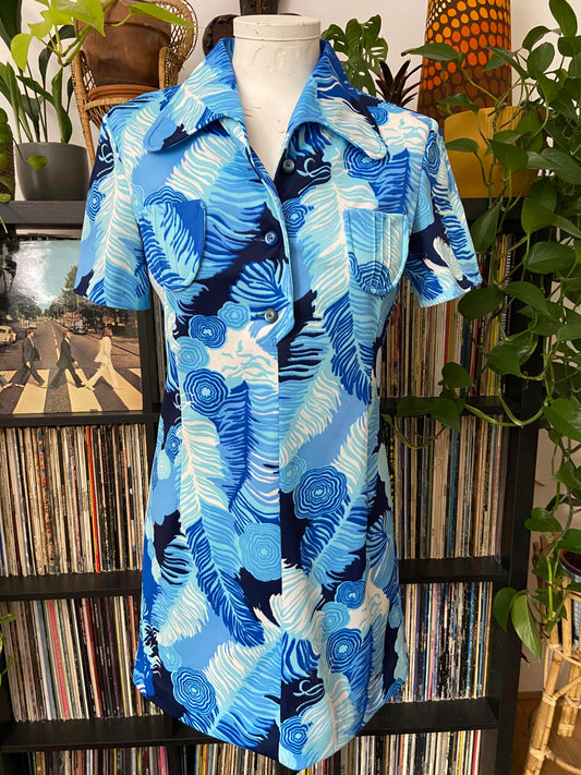 Vintage 1960s Blue Beagle Collar Mini Dress
