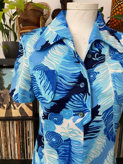 Vintage 1960s Blue Beagle Collar Mini Dress