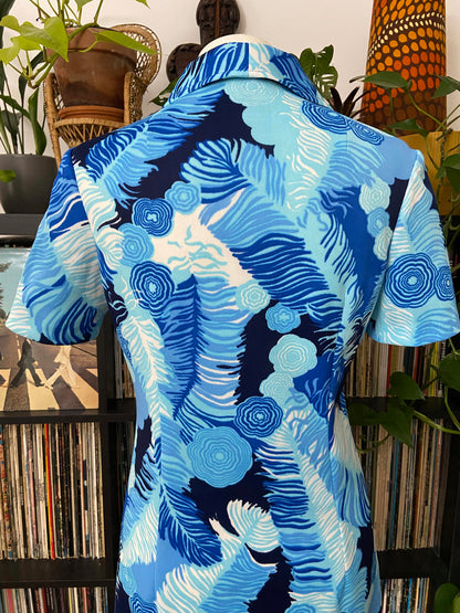 Vintage 1960s Blue Beagle Collar Mini Dress