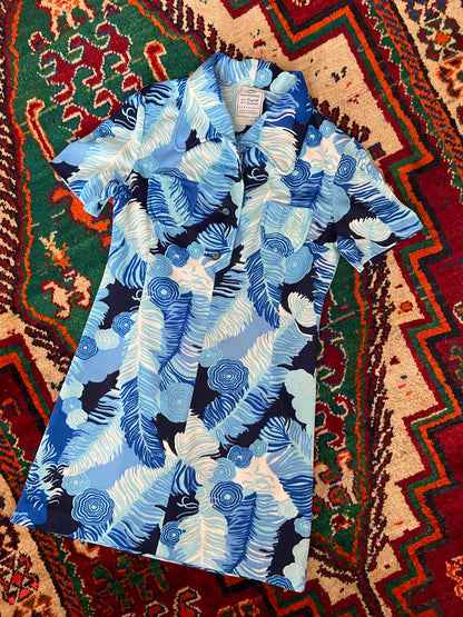 Vintage 1960s Blue Beagle Collar Mini Dress
