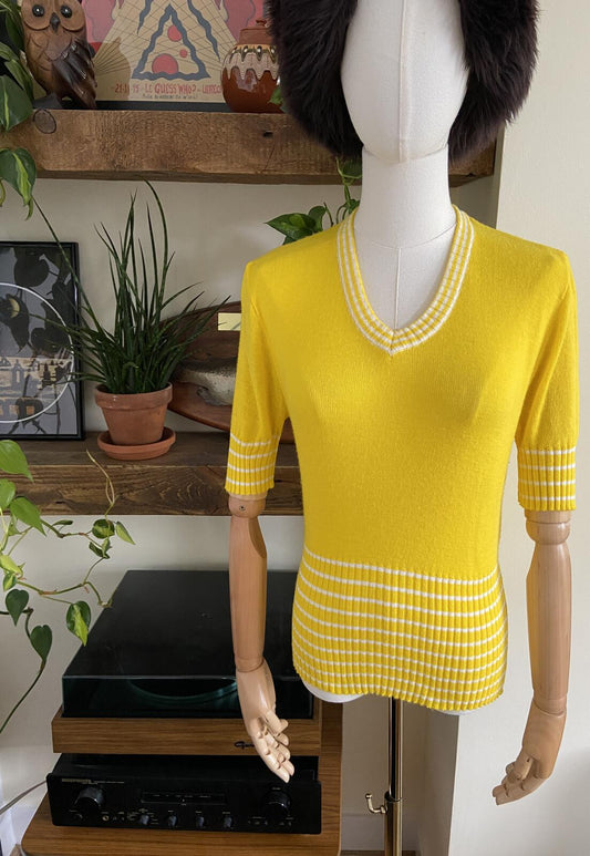 Vintage 1970s Yellow White Striped Knit Top