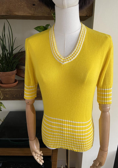 Vintage 1970s Yellow White Striped Knit Top