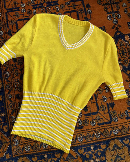 Vintage 1970s Yellow White Striped Knit Top