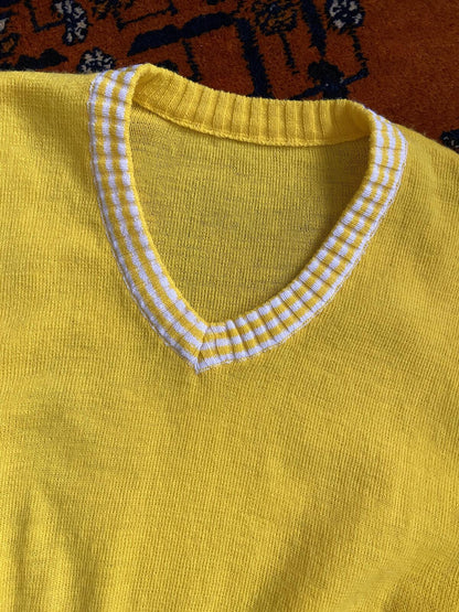 Vintage 1970s Yellow White Striped Knit Top