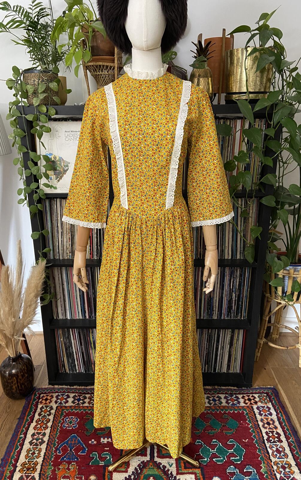 Vintage 1970s Homemade Yellow Prairie Dress