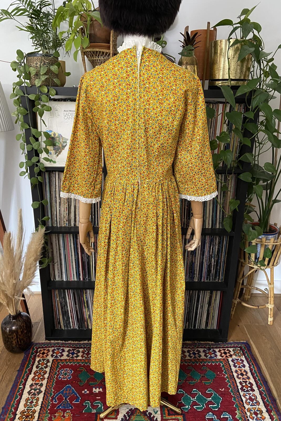 Vintage 1970s Homemade Yellow Prairie Dress