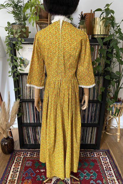 Vintage 1970s Homemade Yellow Prairie Dress