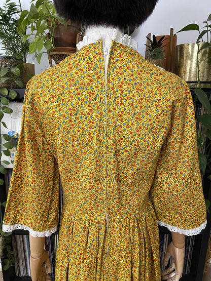 Vintage 1970s Homemade Yellow Prairie Dress