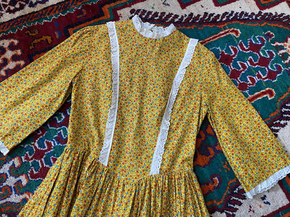 Vintage 1970s Homemade Yellow Prairie Dress