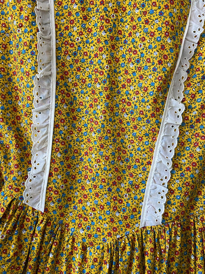 Vintage 1970s Homemade Yellow Prairie Dress