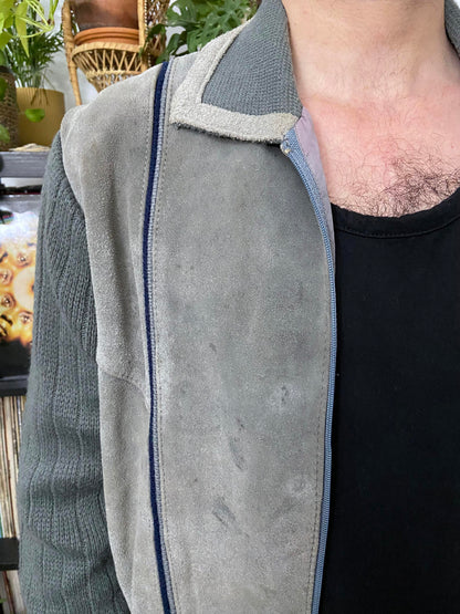 Vintage 1970s Grey Suede Fronted Cardigan