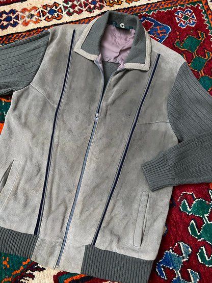 Vintage 1970s Grey Suede Fronted Cardigan