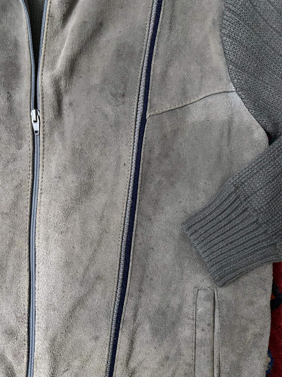 Vintage 1970s Grey Suede Fronted Cardigan