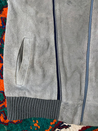 Vintage 1970s Grey Suede Fronted Cardigan