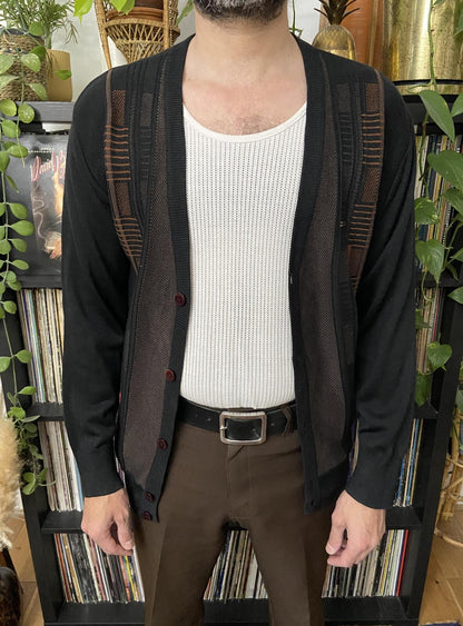 Vintage 1980s Black & Brown Crocodile Cardigan