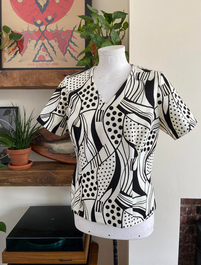 Vintage 1980s Homemade Black White Top