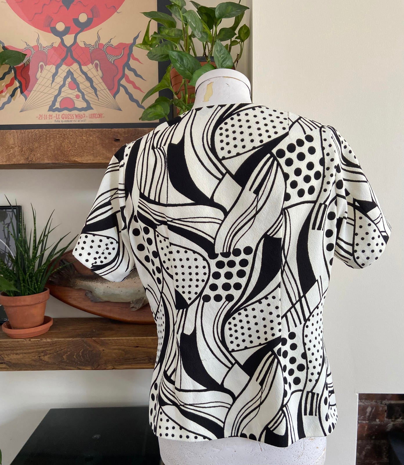 Vintage 1980s Homemade Black White Top