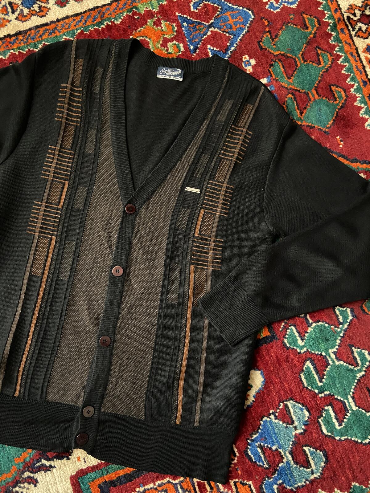 Vintage 1980s Black & Brown Crocodile Cardigan