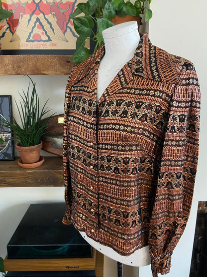 Vintage 1970s Metallic Dagger Collar Shirt