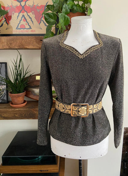 Vintage 1980s Gold Black Lurex Top