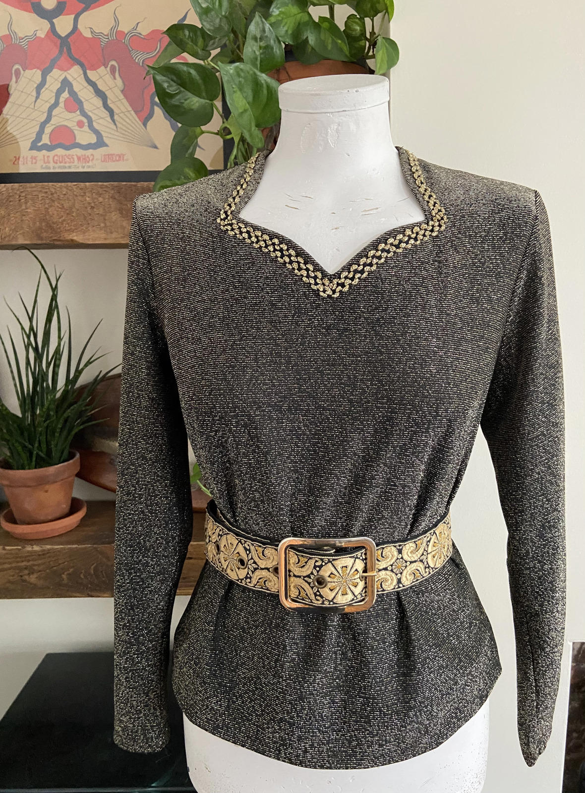 Vintage 1980s Gold Black Lurex Top