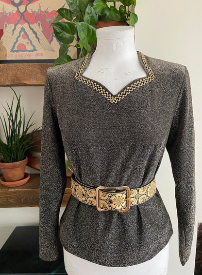 Vintage 1980s Gold Black Lurex Top