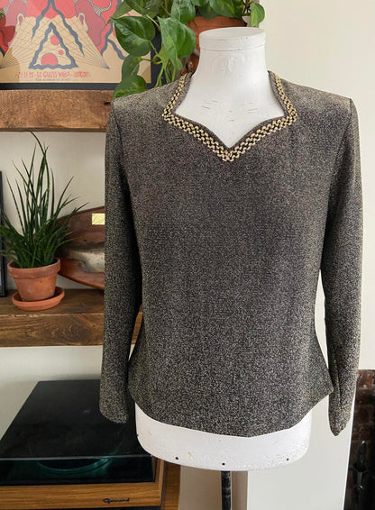 Vintage 1980s Gold Black Lurex Top