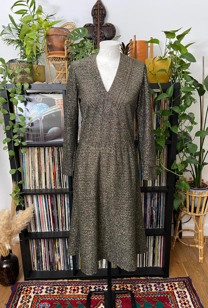 Vintage 1970s Gold Black Lurex Dress