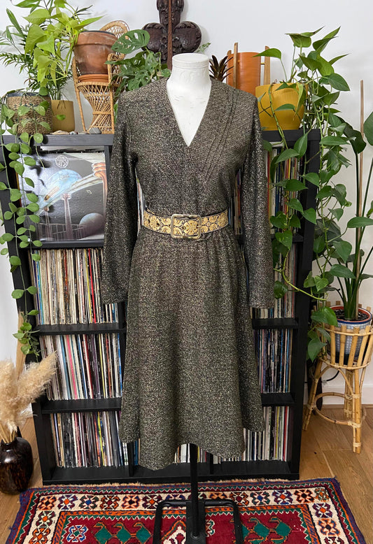 Vintage 1970s Gold Black Lurex Dress