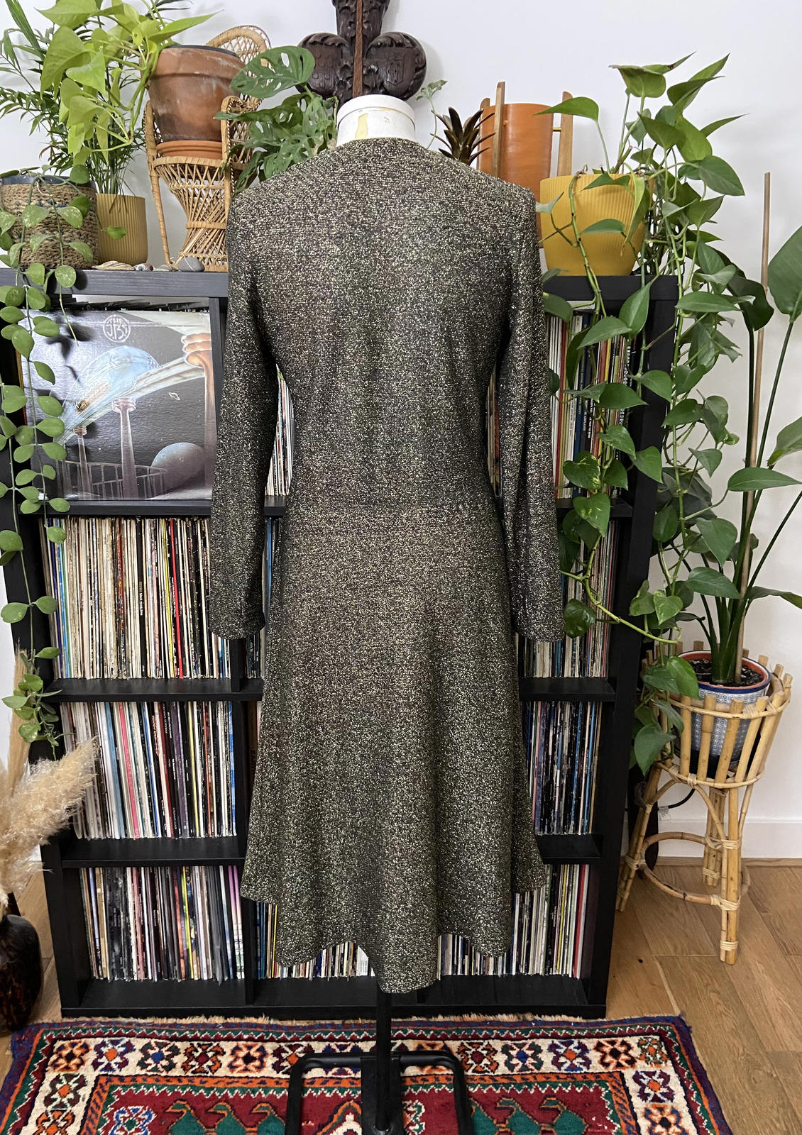 Vintage 1970s Gold Black Lurex Dress