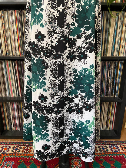 Vintage 1970s White Green Black Maxi Dress