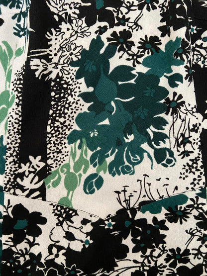 Vintage 1970s White Green Black Maxi Dress